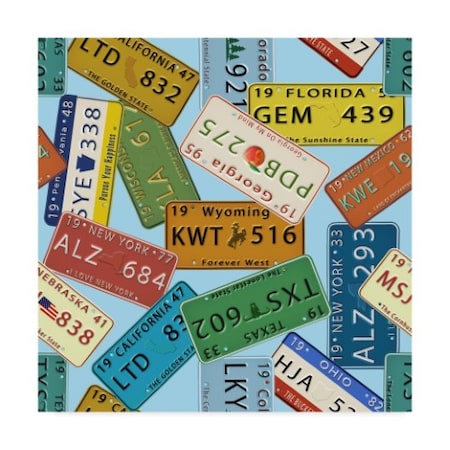 Jean Plout 'Classic License Plates Blue' Canvas Art,35x35